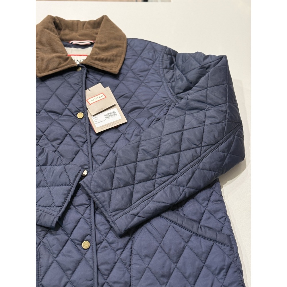 Hunter Rachel Quilted Jacket Women M Blue Snap Button Mid-Length Nylon Coat - Picture 7 of 15